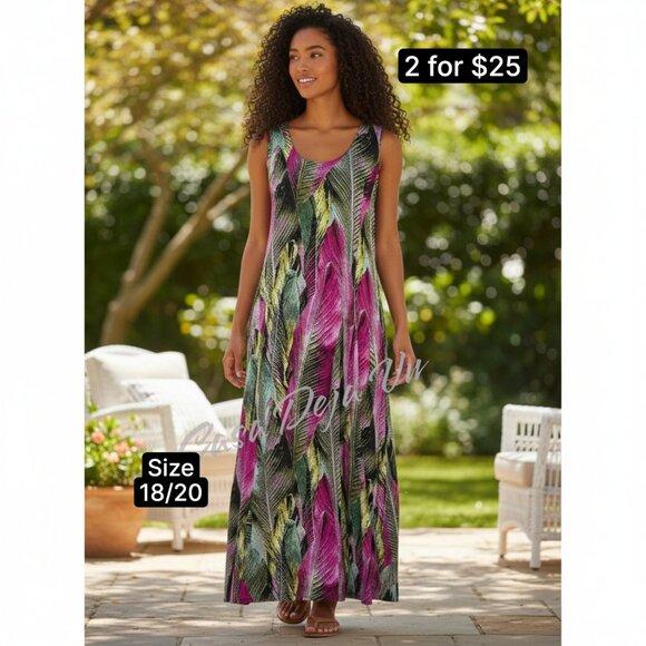 Denim 24/7 Dresses & Skirts - Denim 24/7 Plus Size Tropical Vibrant Floral Crinkle Texture Sleeveless Maxi Dre